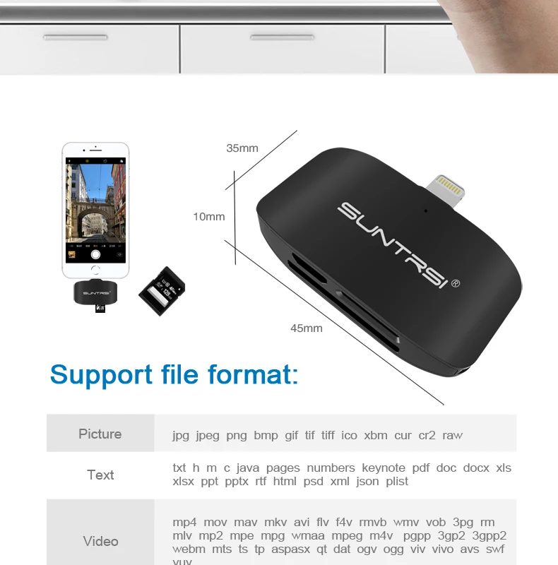 Suntrsi 6 в 1 Card Reader зарядки Micro SD Card Reader для iPhone 6/7/8 Plus iPod iPad микро-tf/SD Card Reader Lightning