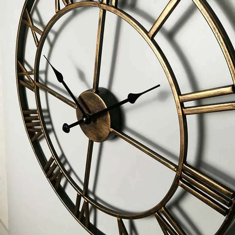 DIY большой 3D наклейка для настенных часов металлические часы с римскими цифрами Тихая не тикают декоративные светильники для кафе бар отеля офиса Гостиная