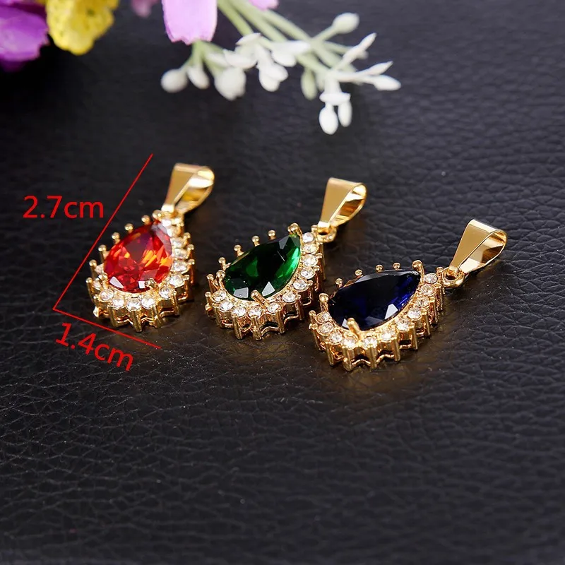 

Bangrui Color Blue Green Red Crystal Water Drop Pendant Necklace Rhinestone Crystal Gold Bridal Jewelry Factory Price