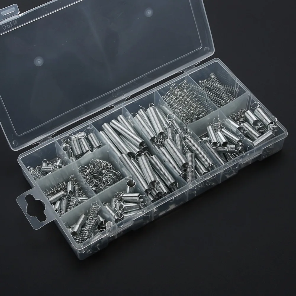 

200Pcs/box Steel Spring Electrical Hardware Drum Extension Tension Springs Pressure Suit Metal Assortment Hardware Kit Assorted