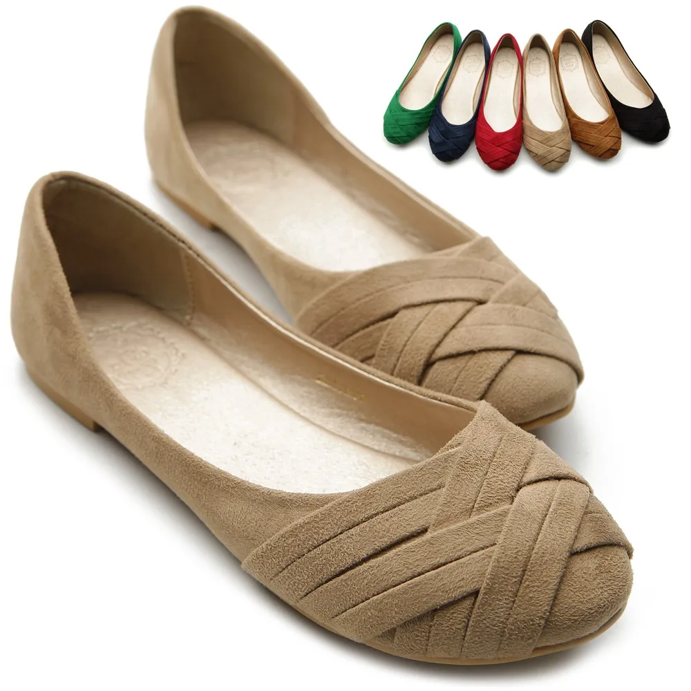 

Khaki Made-to-order Womens Ballet Flats Comfortable Cross Stripe Loafers Casual Multi-Colored Shoes For Lady Slip-on Closed Toe
