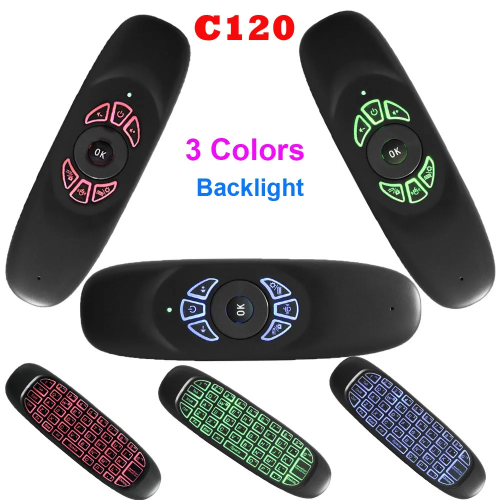 10pcs C120 3 Colors Backlight 2.4G Wireless Air Fly Mouse Keyboard colorful Gaming Remote Controller for PC Android TV Box | Электроника
