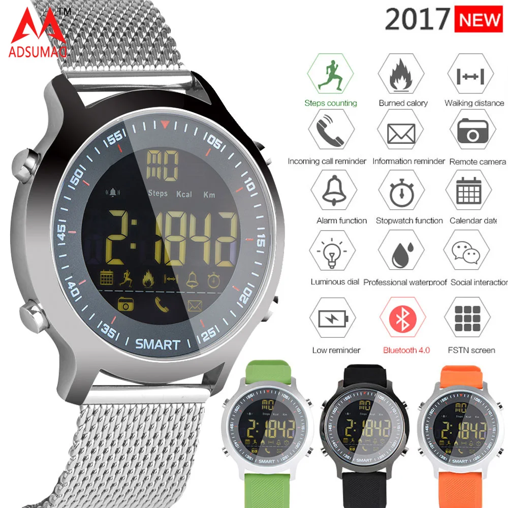 

EX18 bluetooth 4.0 Smart Watch Men Sports 5ATM Waterproof SmartWatch Pedometer Call reminder Stopwatch remote camera FSTN screen