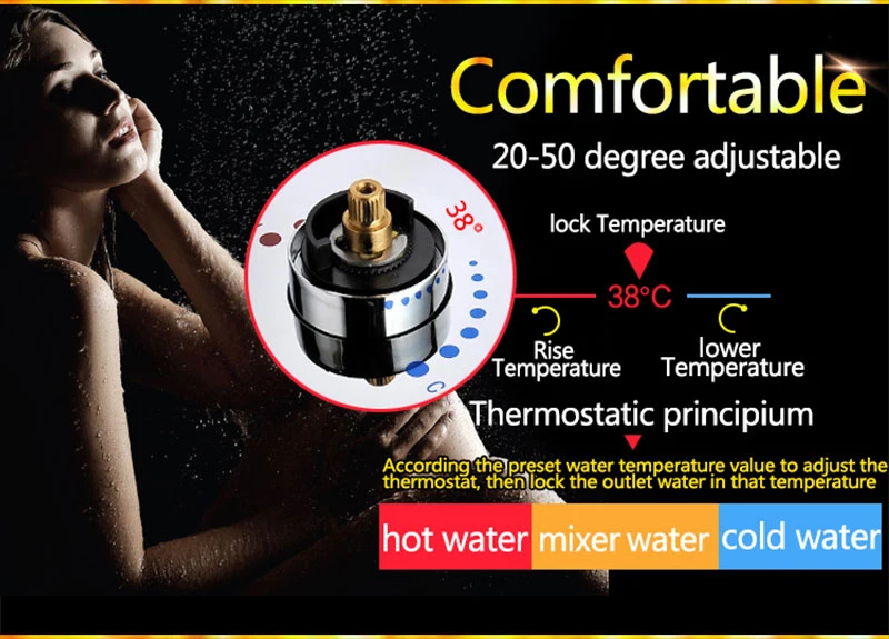 Rain Shower Set Remote Control Color LED Lights Shower Sets 3 Way Temperature Thermostatic Mixer Bathroom 360500mm  (7)
