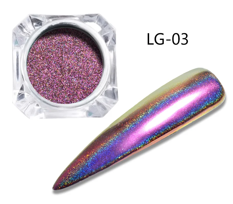 0,2 г павлин голографический Хамелеон блеск для ногтей порошок зеркало голографический лазер хромированный пигмент для маникюра украшения для ногтей - Цвет: LG03