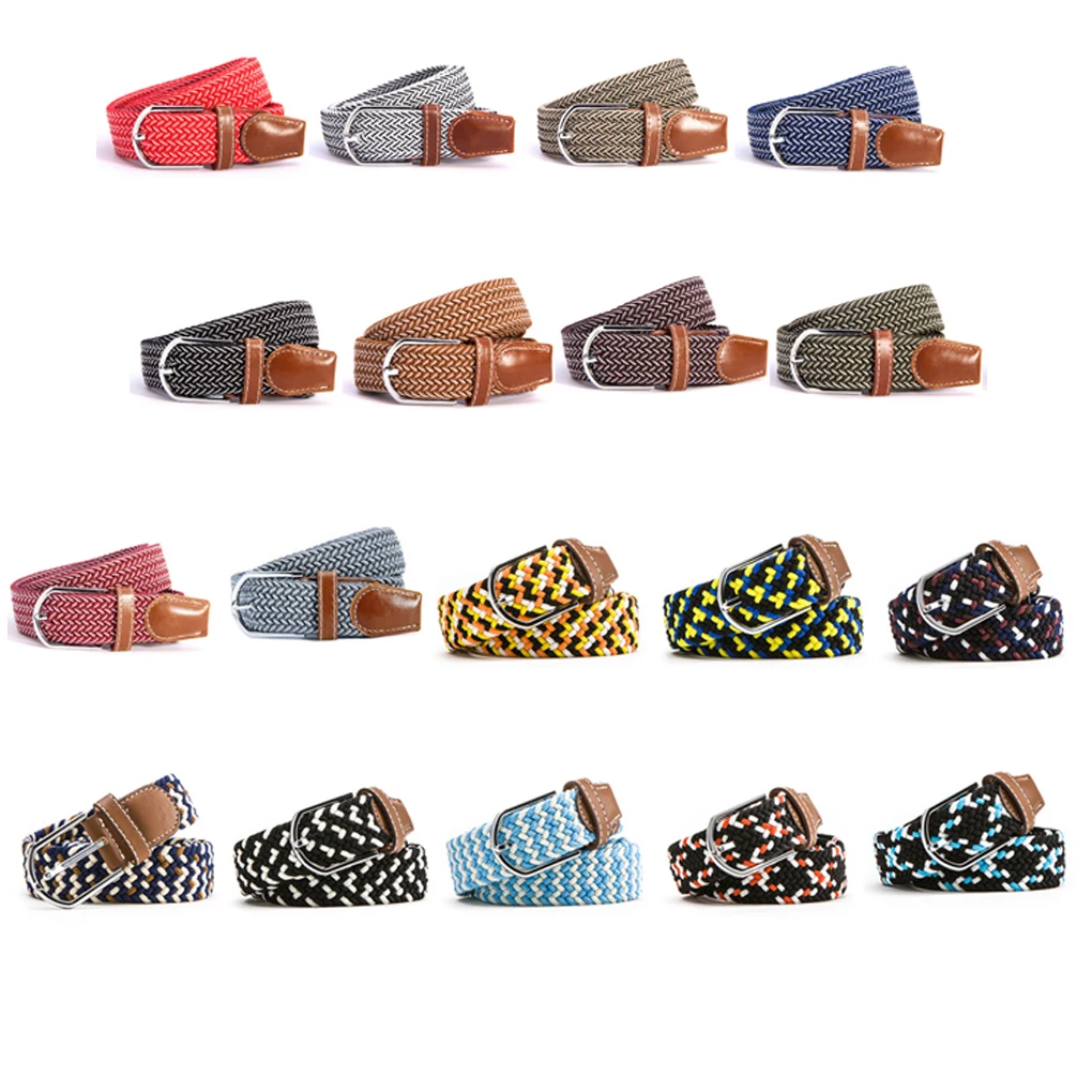 

Unisex Multi-color Elastic Stretchy Belt Leather nd and Silver Metal Buckle for Men/Women