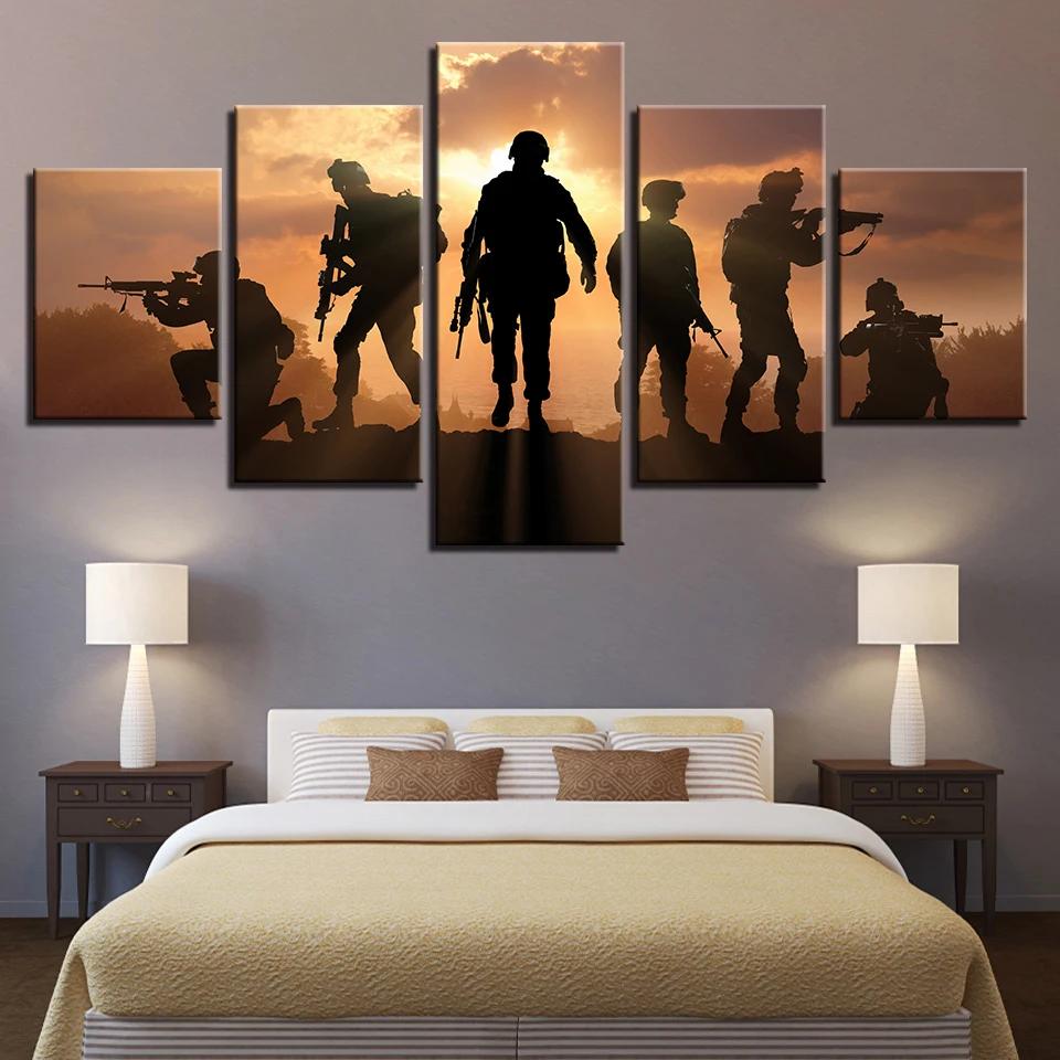 

Canvas Paintings Wall Art Framework HD Prints 5 Pieces America Soldiers Pictures Sunset Landscape Posters Home Decor Living Room