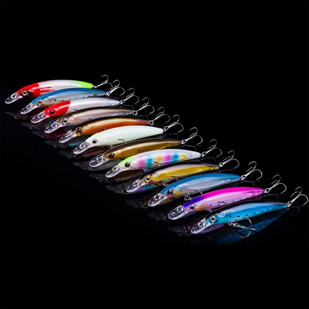 

12pcs Contain 6pcs 8cm/4.5g 6pcs 11cm/14g Colorful Multicolor Fishing Lures Combination packages Bionic fishing bait 3D eyes