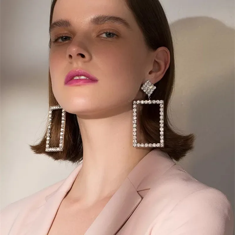 

Stunning Rhinestone Square Pendant Dangle Earrings For Women Fashion Jewelry Lady's Ear's Accessories