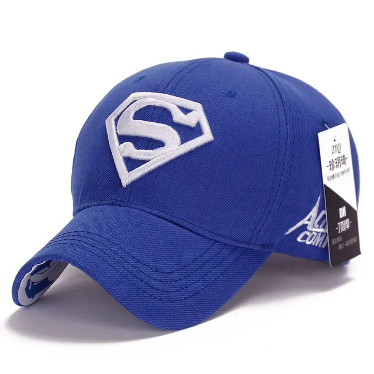 Бейсболка супермена с вышивкой, повседневные походные бейсболки для мужчин и женщин, шапки бейсболки в стиле хип-хоп, Кепка с металлической буквой - Цвет: BlueWhite