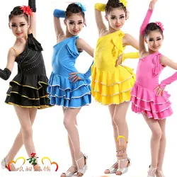 Новый Обувь для девочек Костюмы для латиноамериканских танцев Salsa Танцы платье Дети Костюмы для бальных танцев партия Одежда для танцев
