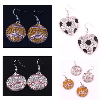 

2019 Softball Yellow Crystals Red Stitching French Hook Earrings