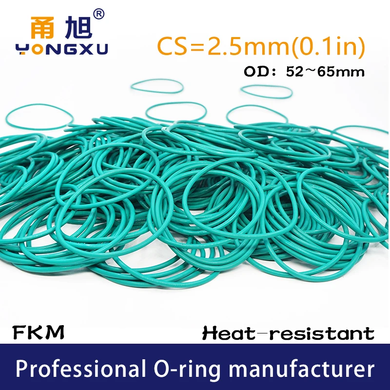 Зеленые фторрезиновые уплотнительные кольца FKM CS2.5mm OD52/54/55/56/57/60/62/64/65*2 5 мм fkm