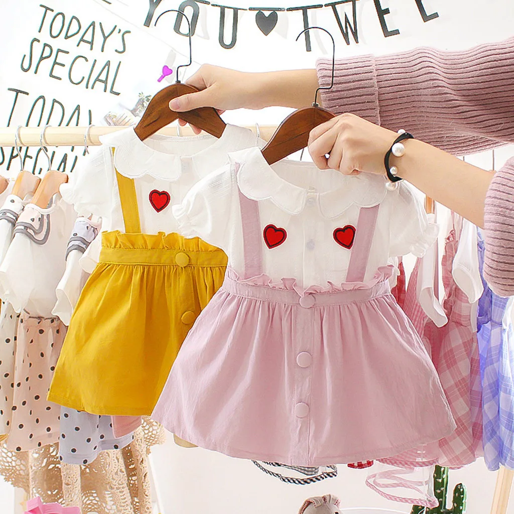 Комплект одежды для новорожденных девочек с короткими рукавами и надписью «Love», Новорожденные малыши Дети, одежда для малышей платье принцессы с оборками и принтом