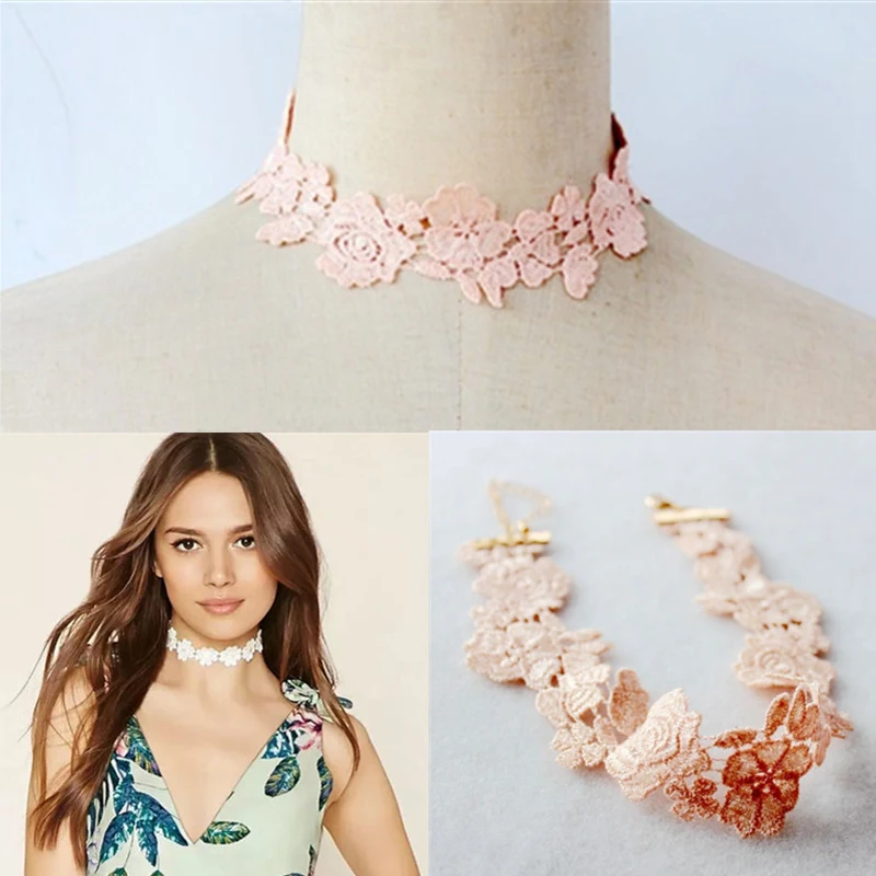 Wholesale Jewelry Lots Lace Choker Collar Necklace Jewelry Pink Flowers