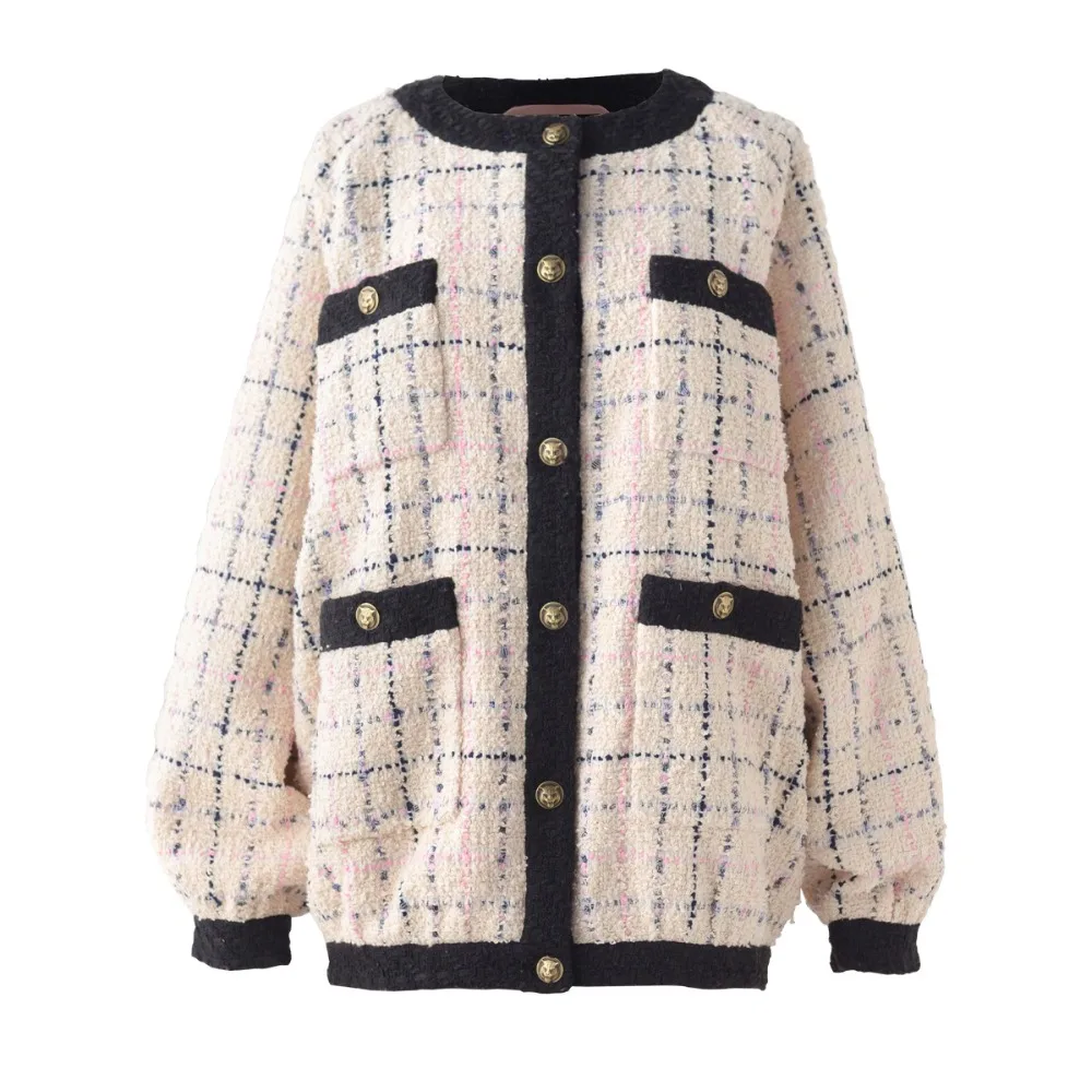 price reduction New arrival 2019 spring women's plaid tweed coat Fashion sweet loose jackets A080