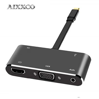 

AIXXCO USB HUB USB C to HDMI & VGA Adapter for MacBook Samsung Galaxy S10 Huawei Mate 20 P20 Pro Type C USB 3.0 HUB