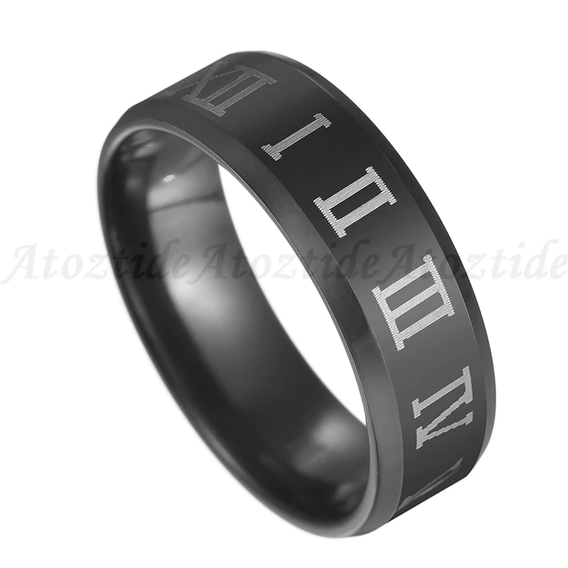 Atoztide, 4-8 мм, нержавеющая сталь, римские цифры для женщин и мужчин, кубический цирконий, полые, обручальное кольцо, круглый черный палец, кольцо, ювелирные изделия