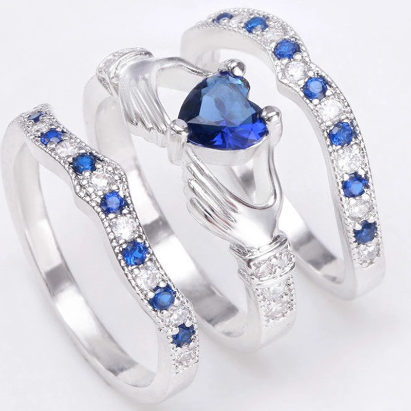 Размер 5 12 родиевое серебряное кольцо Claddagh с голубым кристаллом кубическим