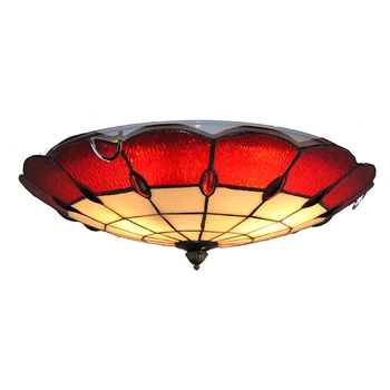 

16" Classic Vintage Red White Stained Glass Ceiling Lamp Tiffany Style Kitchen Living Room Home Decoration Fixture Lighting C269