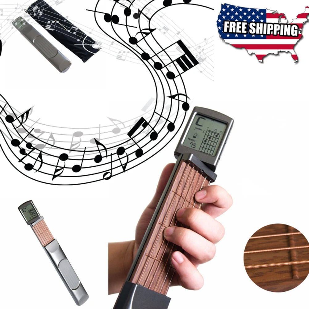 

Digital Guitar Trainer Battery Powered Chord Assistant Simulation Learn Beginners Metronome Rotatable Screen Stretchable Travel