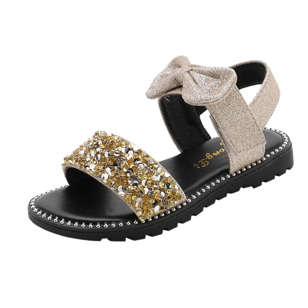 MUQGEW/Новинка года; модная летняя обувь с милым бантом и блестками; обувь для принцессы сандалии; обувь для малышей; детские сандалии - Цвет: Gold