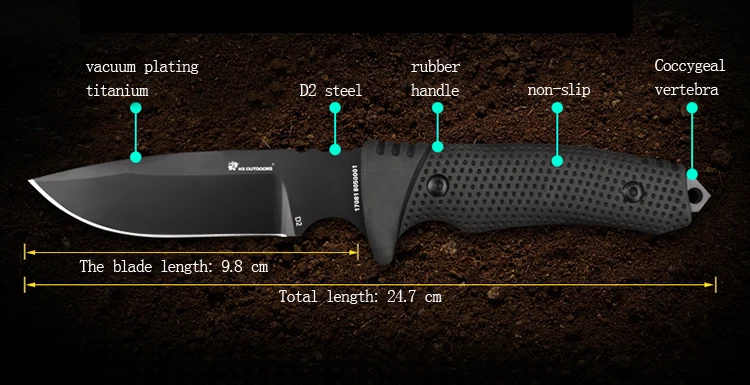 HX на открытом воздухе выживания охотничий нож D2 стали фиксированным лезвием прямые походные ножи мульти тактические резиновые ручки ручные инструменты