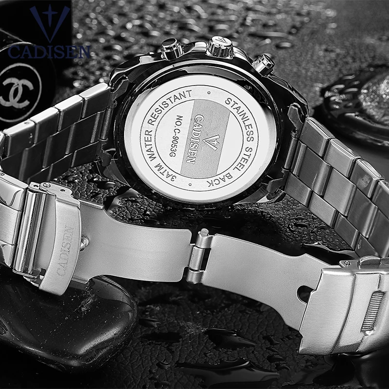 Top Brand Luxury CADISEN Mens Watch Full Steel Sport Watches Fashion Quartz Military Wrist Watch Re