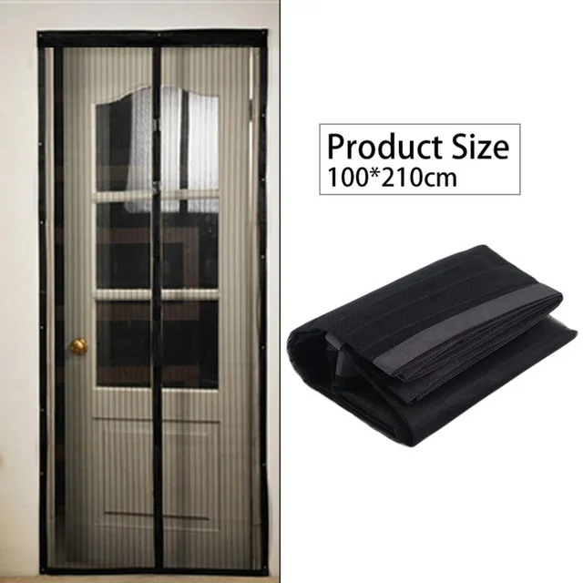 Черный Противомоскитный занавес, без рук, магнитный мягкий дверной экран, прочная москитная сетка, Летний стиль для гостиной 100*210 см