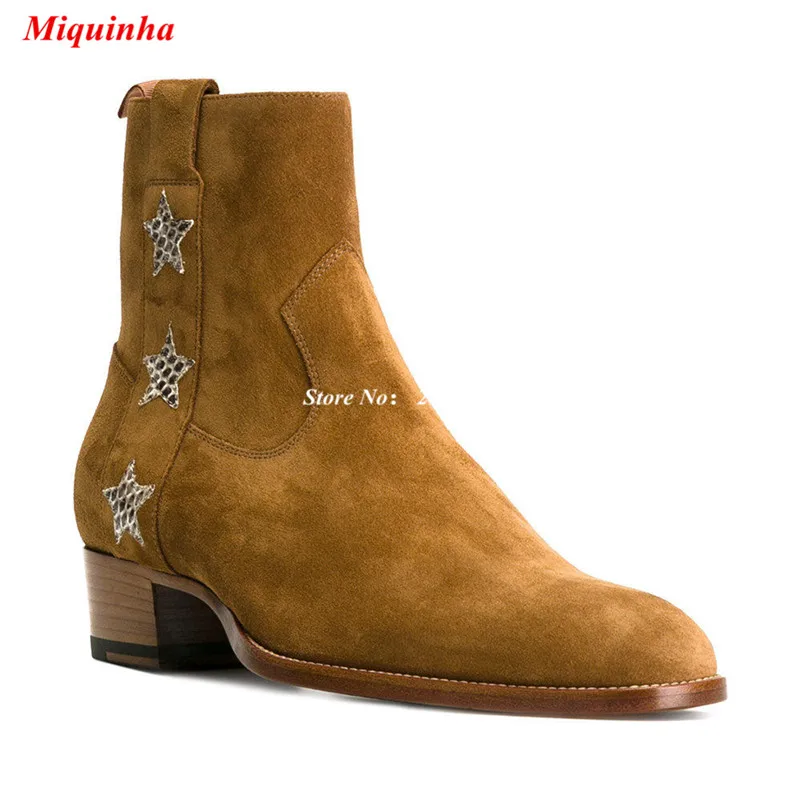 Новое Прибытие Python Звезды Декор Мужчины Сапоги Низкий Каблук Wyatt Тан замша