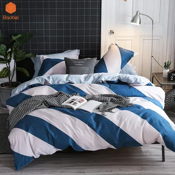 

Blue and white stripes Bedding set Soft comforter Bedding Sets Pillowcase Printed Polyester Duvet Cover Set Queen King SizeSj279