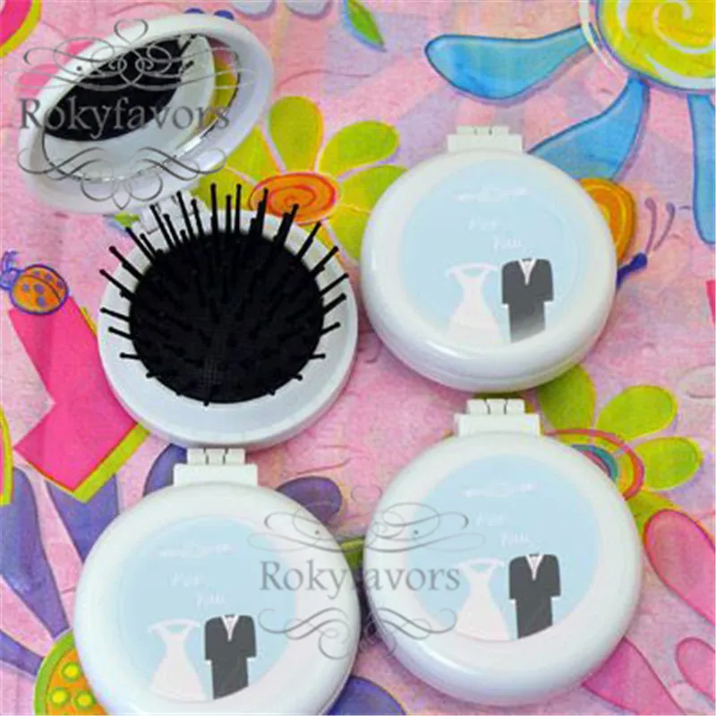 

FREE SHIPPING 10PCS Mirror Comb Compact with Sticker N Organza Bag Wedding Favors Bridal Shower Engagement Gifts Party Ideas
