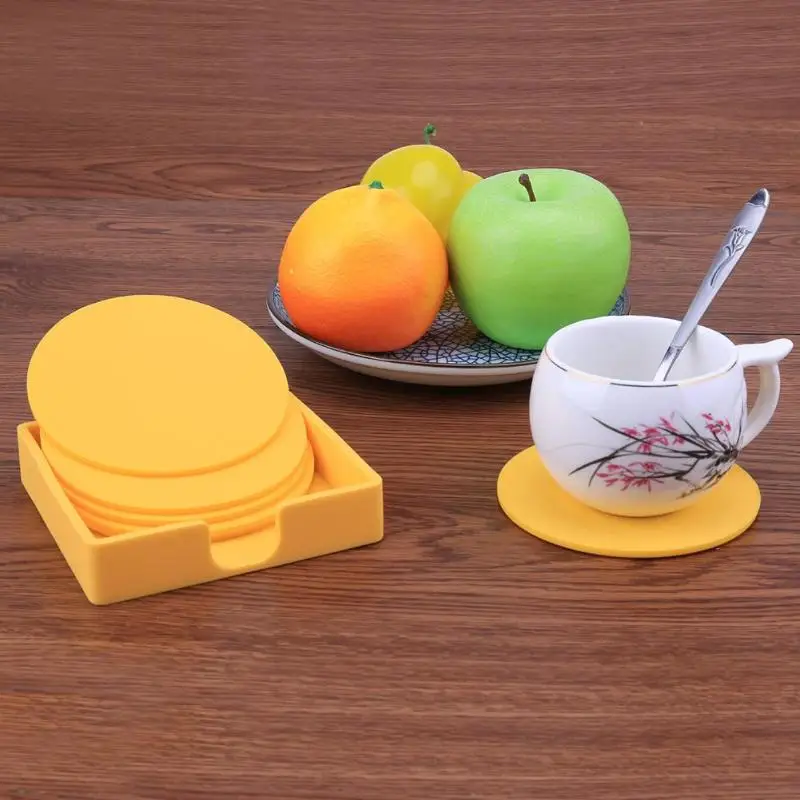 6pcs Circular Shape Silicone Non Slip Drink Coaster Placemats for Table