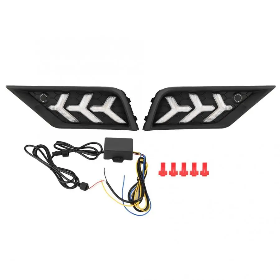 

1 Pair Car Daytime Running Light Turn Signal Light 2-Color LED Fog Lamp Cover for VW Tiguan 2017-2018 Interior Light