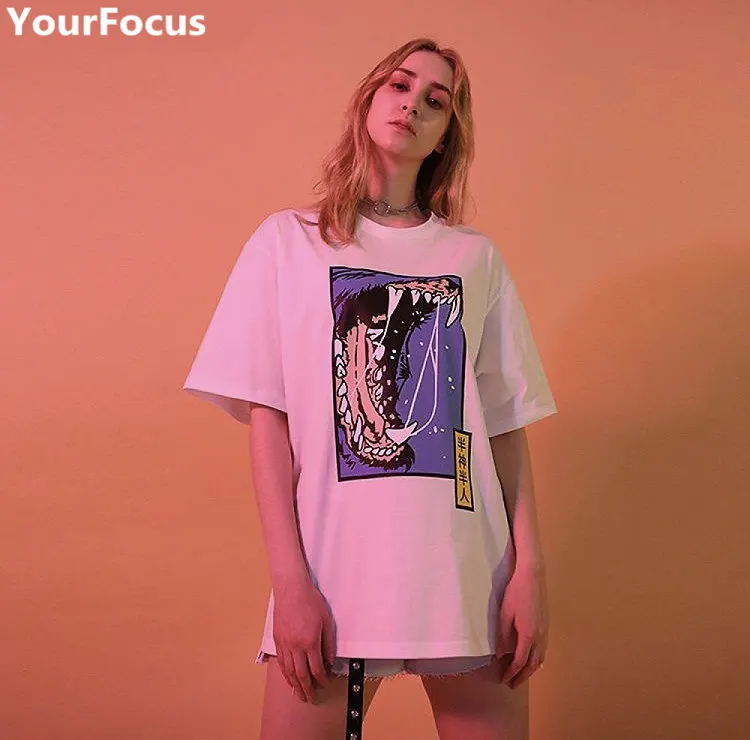 Винтажная хлопковая свободная футболка с коротким рукавом в стиле Харадзюку