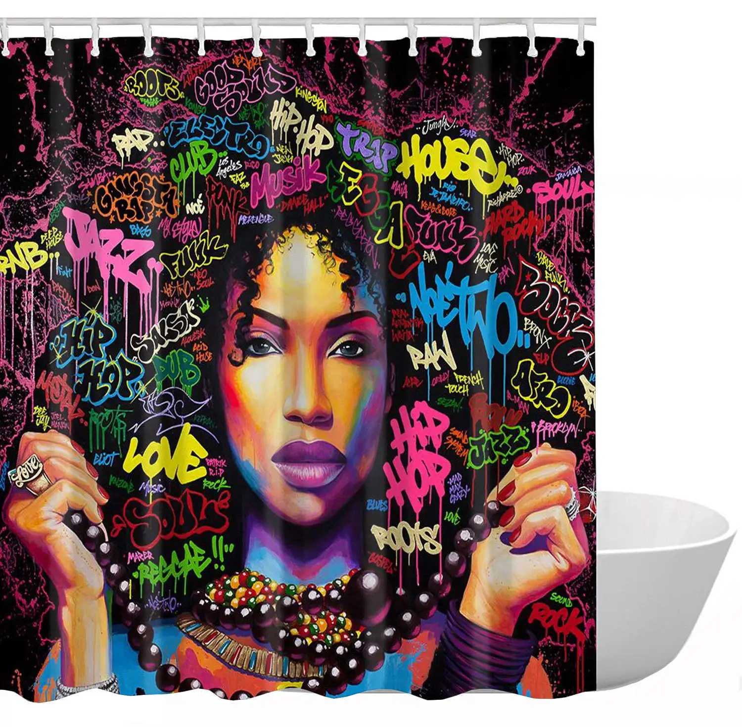 African American Woman Shower Curtain Afro Girl Black Art Afrocentric 