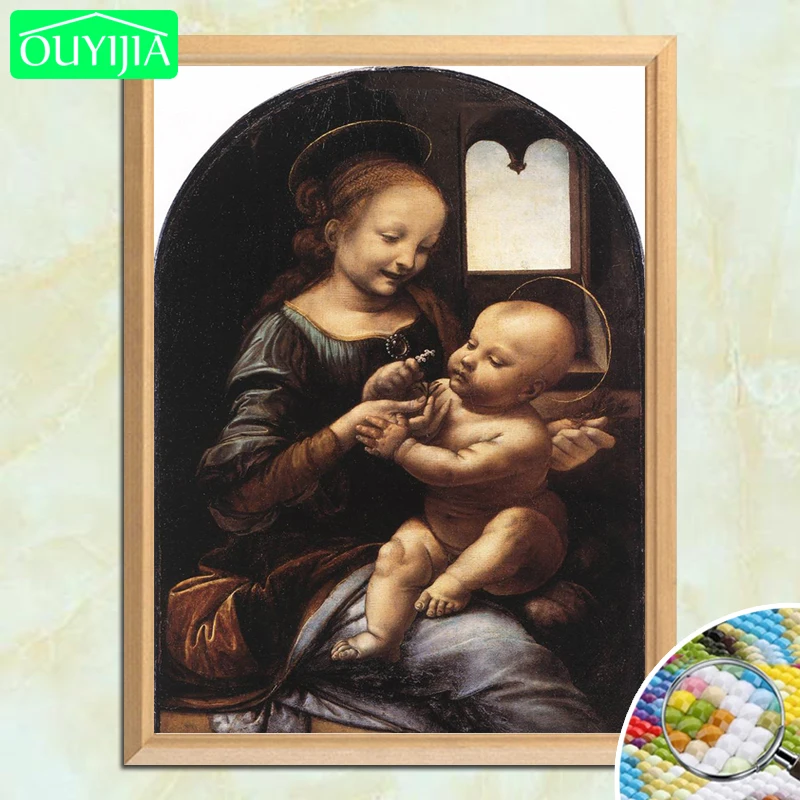 

Da Vinci Famous Painting "Madonna Benois" 5D DIY Diamond Painting Full Square Diamond Embroidery Rhinestones Mosaic Picture