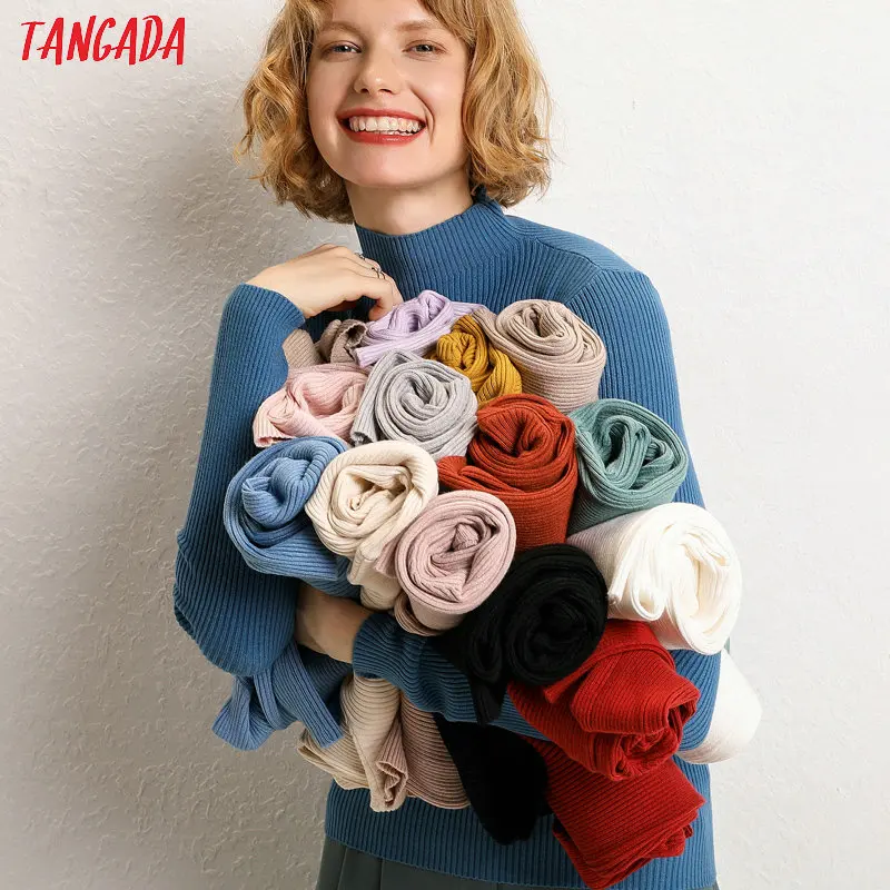 Tangada, Модный женский Однотонный свитер, водолазка, большой тянущийся длинный рукав, тонкий, белый, черный, красный, мягкий женский свитер, pull AQJ08