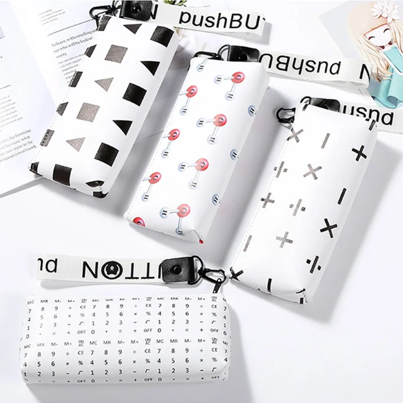 

Creative School Pencil Case Students pencil bag Cute Digital geometry Pencilcase PU Leather Pencil Box Kids stationery Supplies