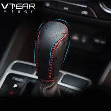 Vtear accessories for hyundai creta handbrake cover&gear head covers interior Styling leather Hand-stitched shift knob 2014-2018