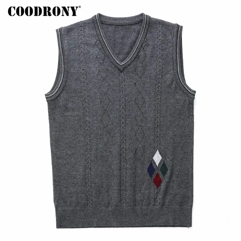 

COODRONY Sleeveless Vest Men Clothes 2018 Autumn Winter New Arrival Knitted Cashmere Wool Sweater Casual Argyle V-Neck Vest 8173