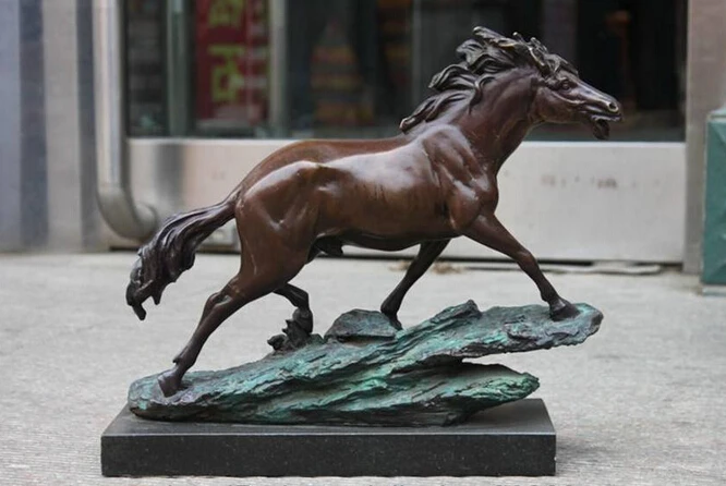 

wholesale factory Pure Bronze Marble Rapidly running Horse Furniture Decor Art Sculpture