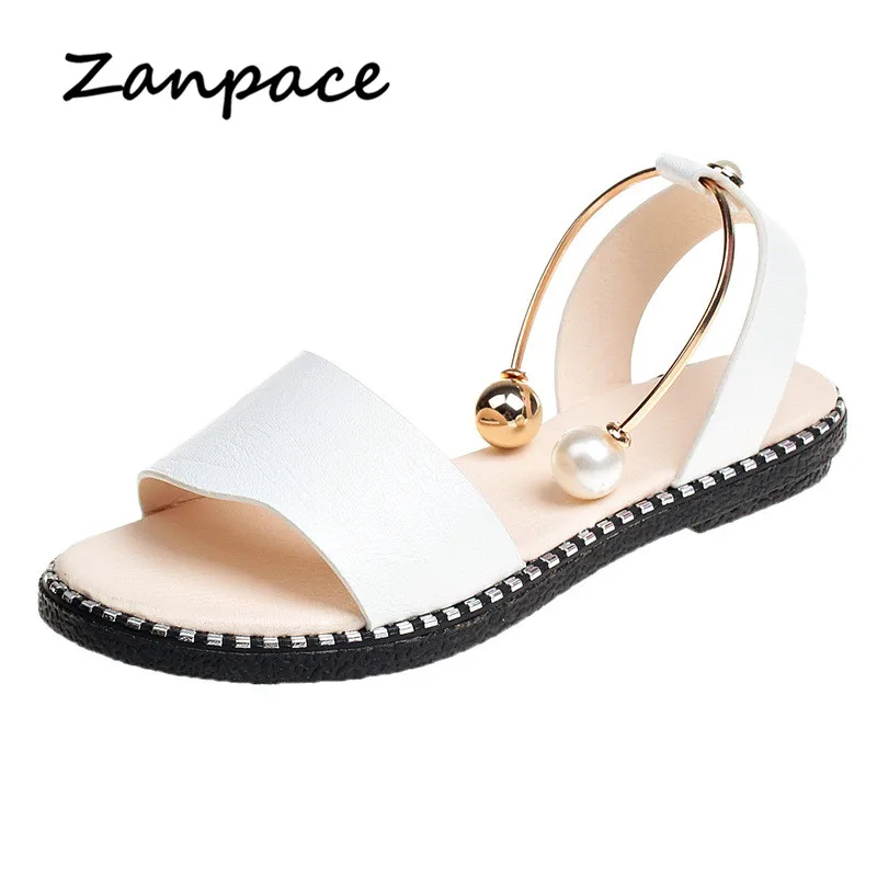 

Designer Women Sandals Durable Gladiator Platform Sandals Open Toe Shoes Woman Pearl Flat Sandals Leather Sandalias Mujer 2019