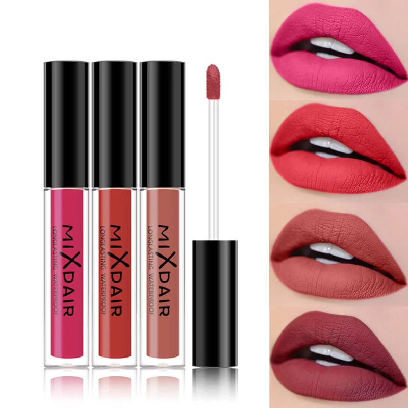 

Sexy Red Lip Velvet Liquid Lipstick Waterproof 4 Color Lip Gloss Makeup Long Lasting Matte Nude Smooth Lip Gloss Make Up TSLM1
