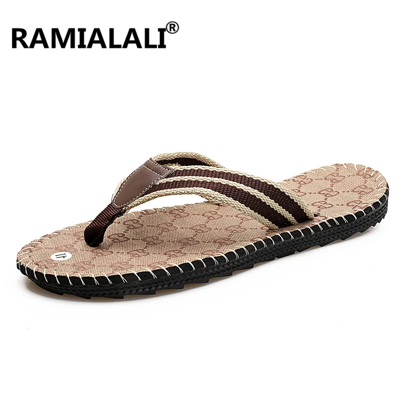 Коричневый Ramialali/летние сандалии для мужчин; пляжные шлепанцы; дышащая обувь с перфорацией; модные мужские вьетнамки; мужские массажные сандалии - Цвет: Коричневый