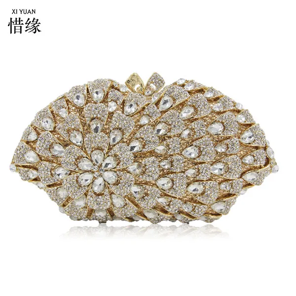 XIYUAN BRAND Newest Flower Evening Crystal Bag Golden Stones rhinestone Clutch Evening Bag Female Party Purse Wedding Clutch Bag XIYUAN BRAND Newest Flower Evening Crystal Bag Golden Stones rhinestone Clutch Evening Bag Female Party Purse Wedding Clutch Bag