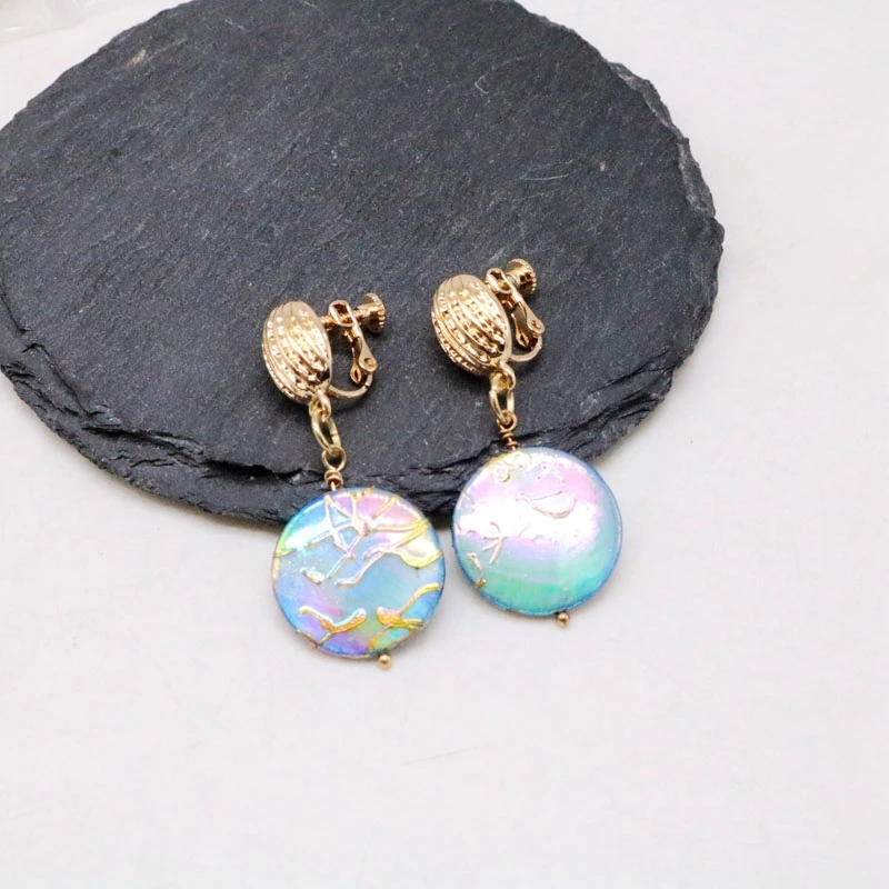 

Free Shipping Rainbow Color Shell Charm Clip Earring