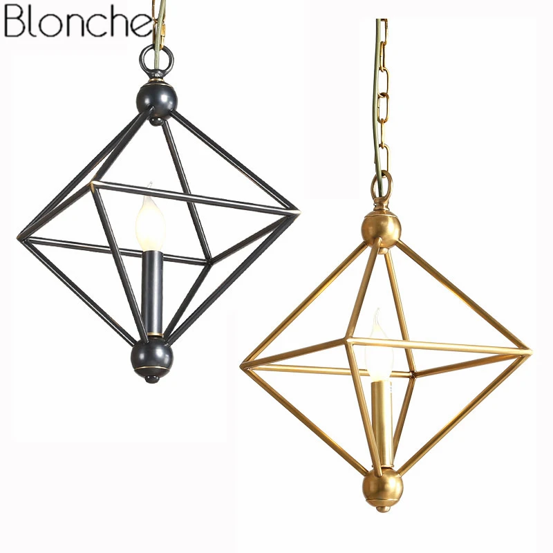 

Post-modern Copper Diamond Pendant Lights American Led Loft Hanging Lamp Industrial Luminaire Kitchen Lighting Fixtures Decor
