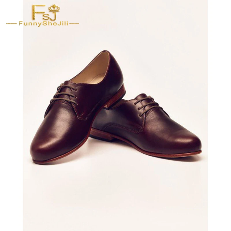 Maroon frauen Oxfords Lace up Wohnungen Vintage Kleid Schuhe Patent Leder Spitz Casual Braun FSJ Größe 16