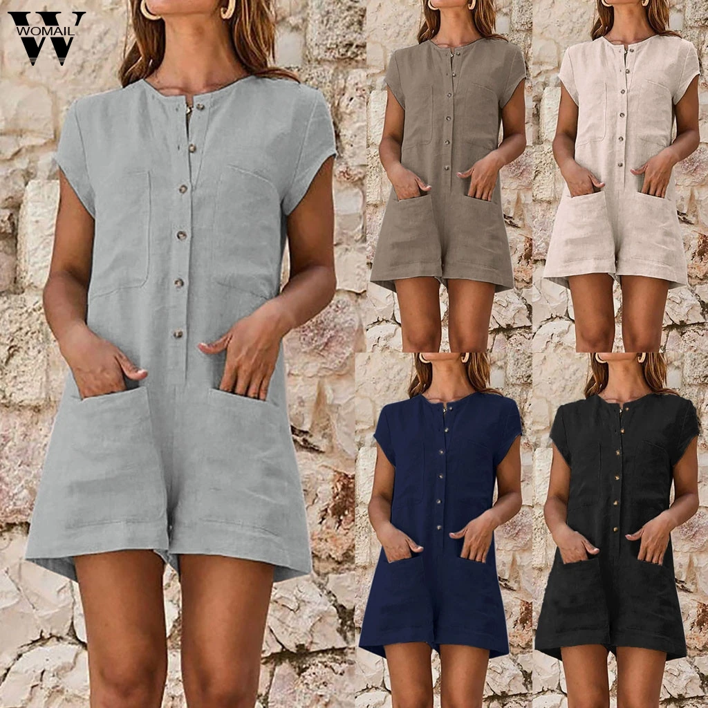 Womail bodysuit Women fashion Summer Boho Short Sleeve Playsuit Short Jumpsuit Pocket Romper Vacation Casual holiday 2019 M530 Womail bodysuit Women fashion Summer Boho Short Sleeve Playsuit Short Jumpsuit Pocket Romper Vacation Casual holiday 2019 M530